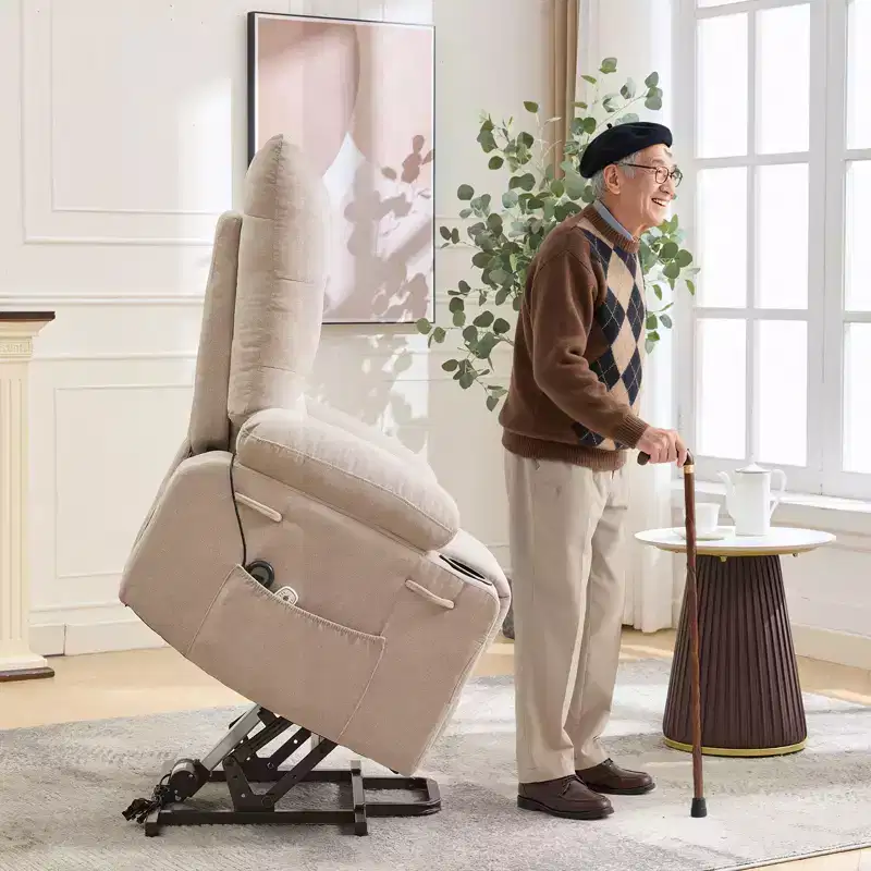 Power Lift Recliner Chair, Electric Massage & Heat Recliner with 45 Assist Stand, with Soft Padded Upholstery, Side Pocket & Cup Holders