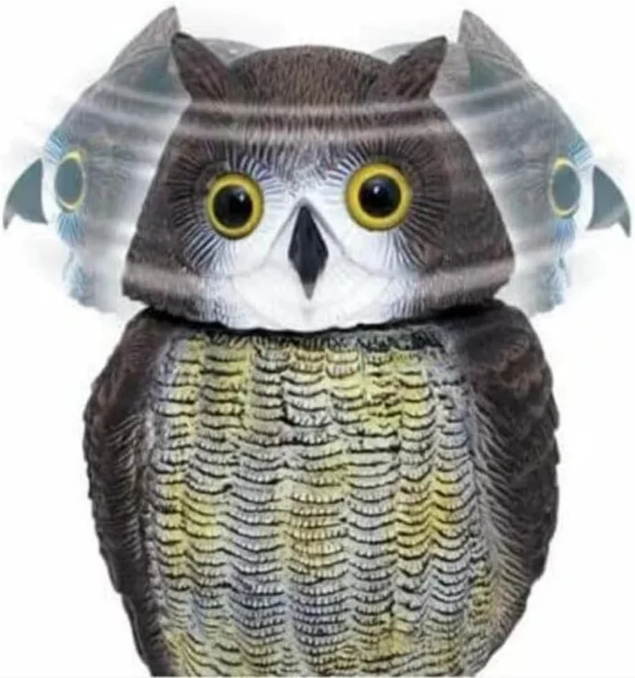 Realistic Swivel Head Owl Bird Deterrent Garden Pest Repeller