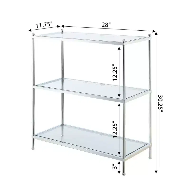 30.25" Royal Crest 3 Tier Bookcase Chrome - Breighton Home