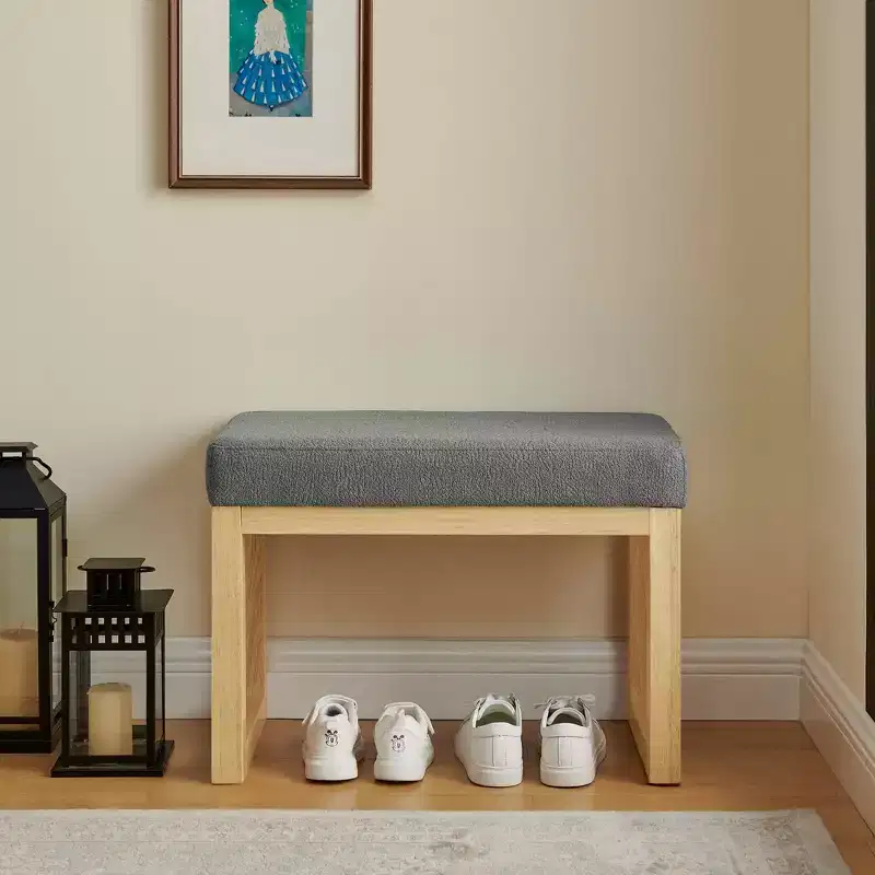 MAYEERTY Shoe Changing Bench with Wooden Frame and a Soft Cushioned Seat for Small Space Hallway Living Room Gray