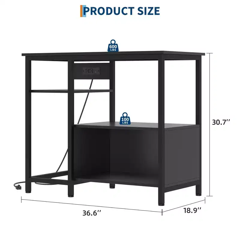 Heavy Duty 40-50 Gallon Aquarium Stand with Power Outlets, Metal & Wood Fish Tank Stand with 4-Tier Open Shelves, for Turtle & Reptile Terrarium