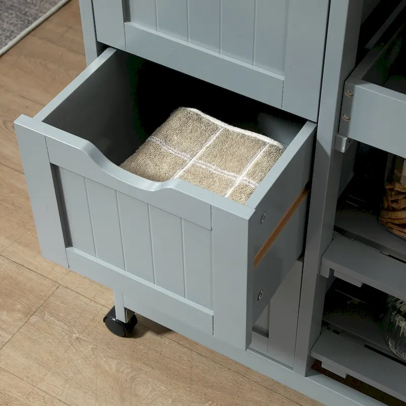 Rolling Kitchen Island Cart with Wood Top, Shelves and Drawers