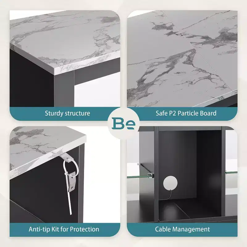 Particle Board TV Stand with Glass Shelves 18.5''H x 55.12''W x 13.78''D