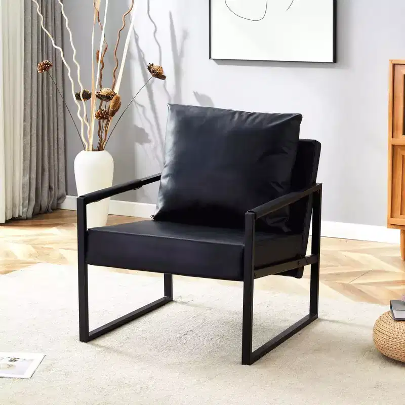 Zeus & Ruta Classic PU Leather Accent Chair with Metal Frame, Ergonomic Design