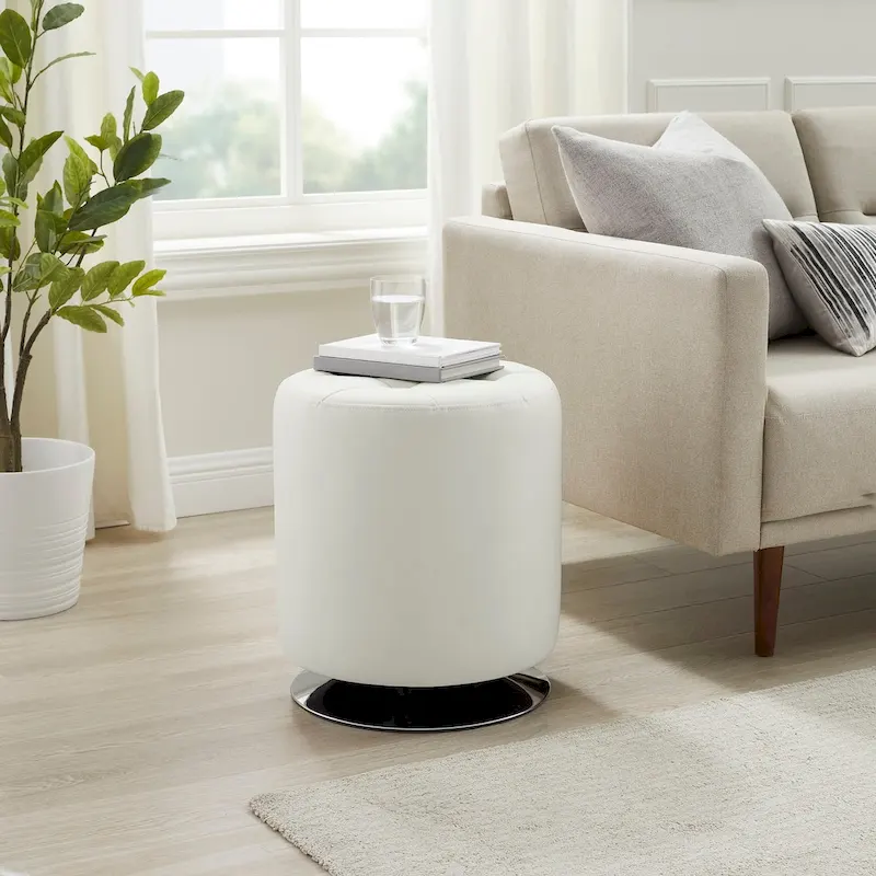 Chelle Faux Leather Swivel Ottoman