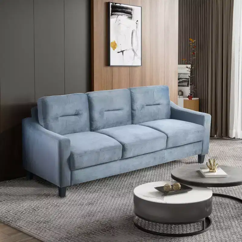 3 Seat Sectional Sofa with U-Shaped Spring Links and Solid Wood Frame Mid Century Velvet Upholstered Couch for Living Room Bedroom Office Gray