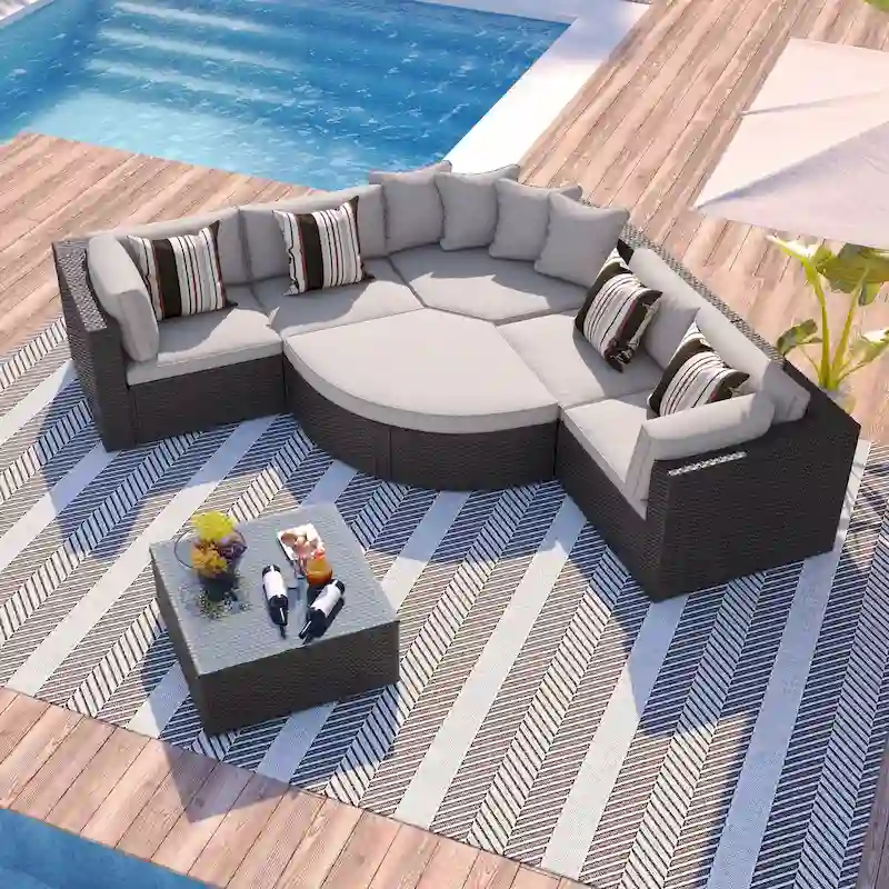 7-piece Outdoor Wicker Sofa Set, Rattan Conversation Sofa Sofa Lounger
