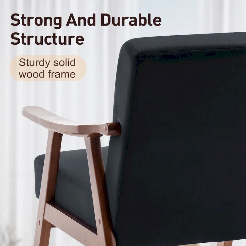 Mid-Century Modern Accent Chair with Solid Wood Frame, Set of 1
