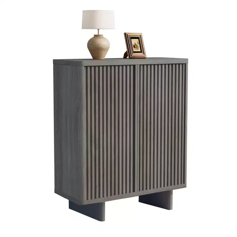 31.6 Inch Shoe Cabinet Storage for Entryway with Fluted Door,5-Tier Storage with 4 Adjustable Shelves, Rustic Entryway Shoe Bench for Hallway & Foyer