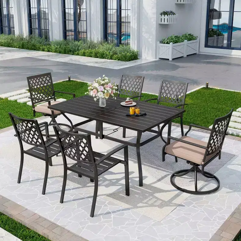 7pc Outdoor Dining Set with 37" Table & Swivel Arm Chairs - Captiva Designs