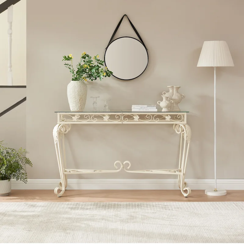 Fancy Glass and Metal Table for Entrance - 13.78 x 47.25 x 29.92