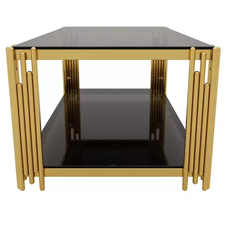 Whisen 3-Piece Modern Coffee Table & End Table Set with Tempered Glass Top & Asymmetrical Metal Base