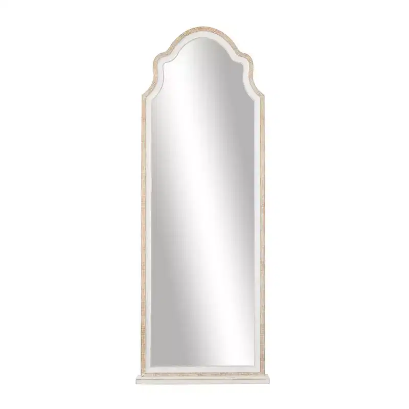 Wood Window Pane Inspired Wall Mirror with Arched Top Brown - Olivia & May: Vertical Hanging, Country Cottage Decor