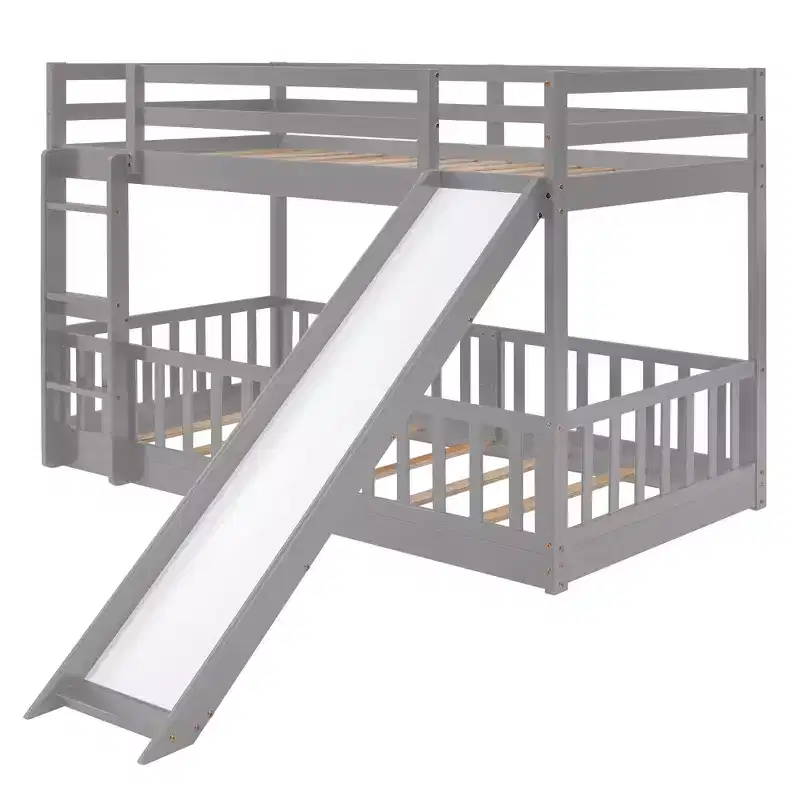 Twin Over Twin Bunk Bed with Slide and Ladder, White