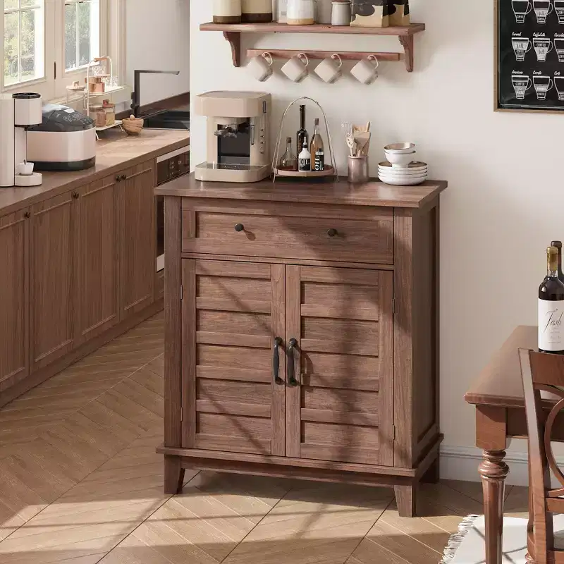 Farmhouse Storage Cabinet 3-Tier Adjustable Shelf with 7 Gear Settings – Rustic