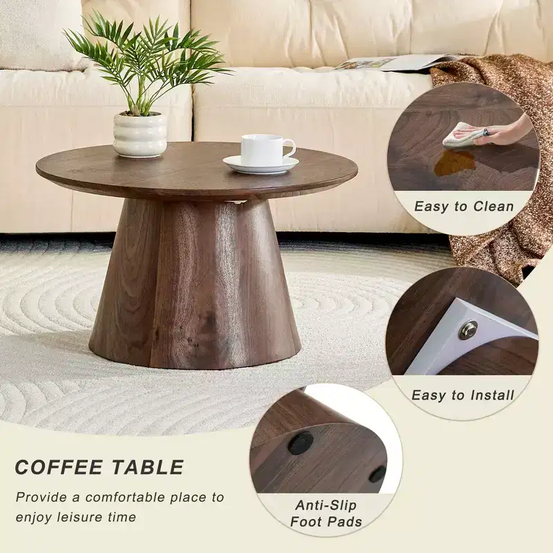 23 Wooden Round Pedestal Coffee Table