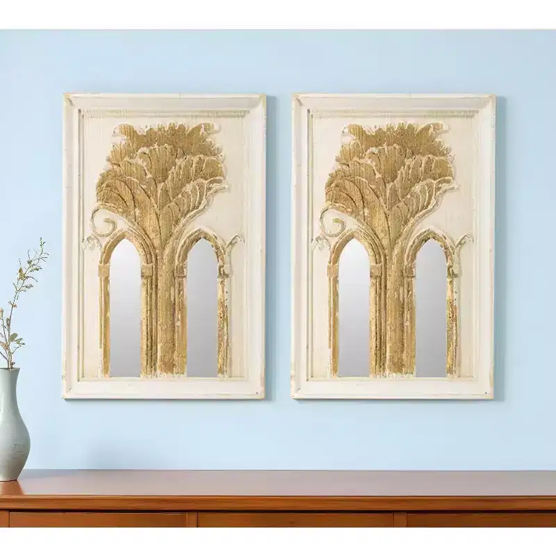 HomeRoots Set of Two 30 White and Gold Wood Framed Accent Mirrors