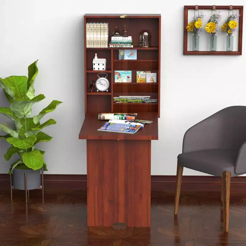 Wall Mounted Fold Out Convertible Desk with Storage Shelf for Home Office