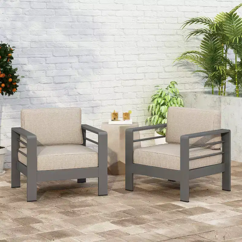 Christopher Knight Home Mysti Modern Outdoor Aluminum Club Chair with Cushions(Set of 2), Gray/Beige