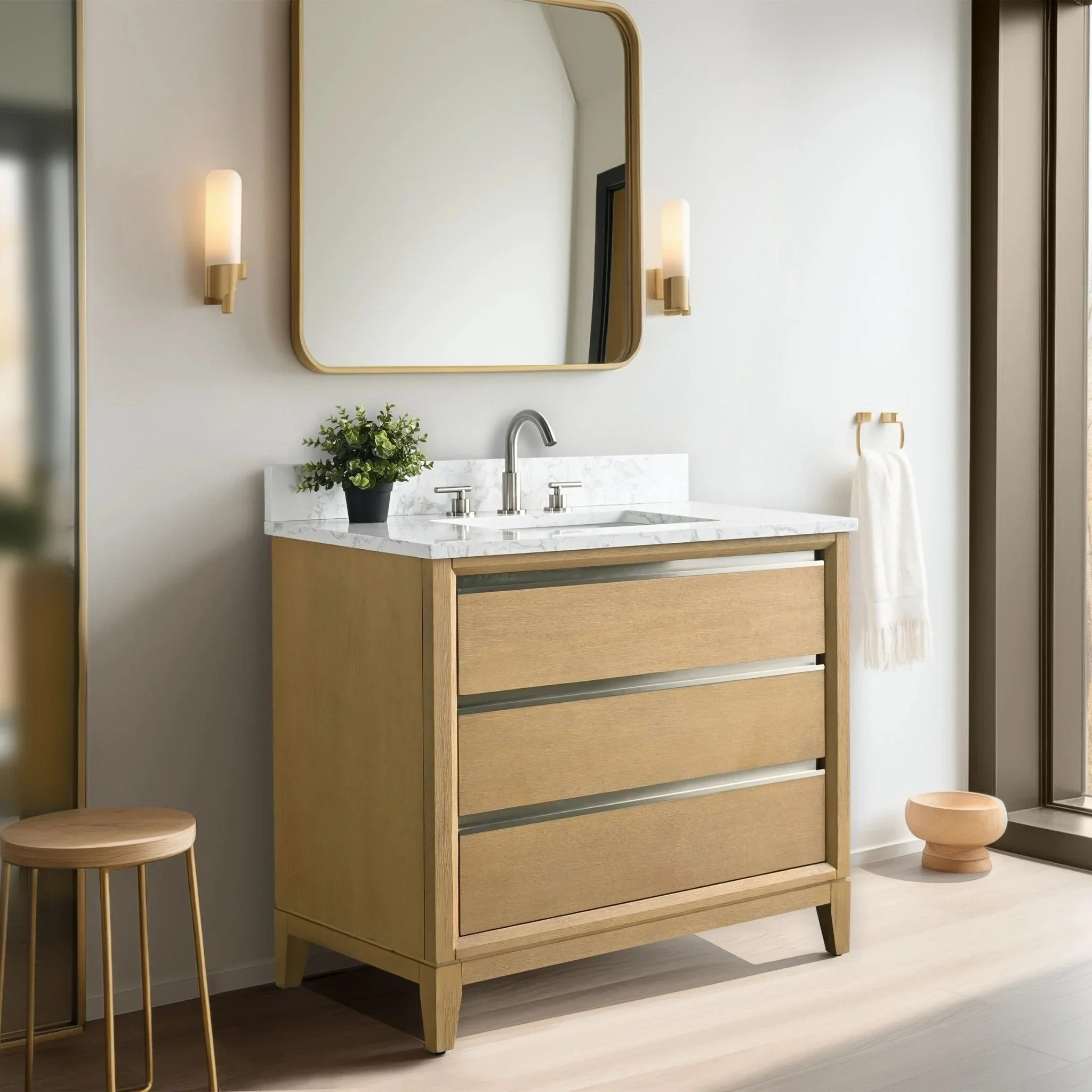 Vanity Art Bathroom Vanity with Ceramic Sink and Engineered Marble Top