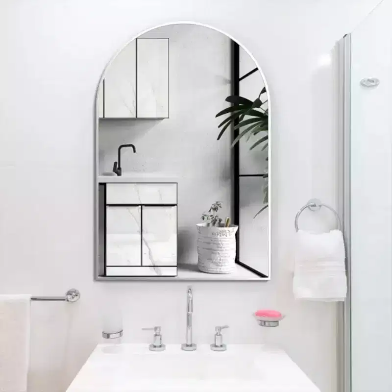 Silver Arched Bathroom Wall Mirror Metal Frame