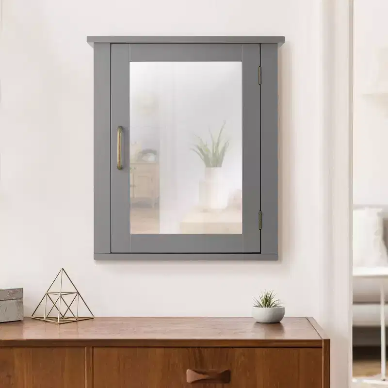 Mercer Mid Century Modern Wooden Medicine Cabinet Gray - Elegant Home Fashions