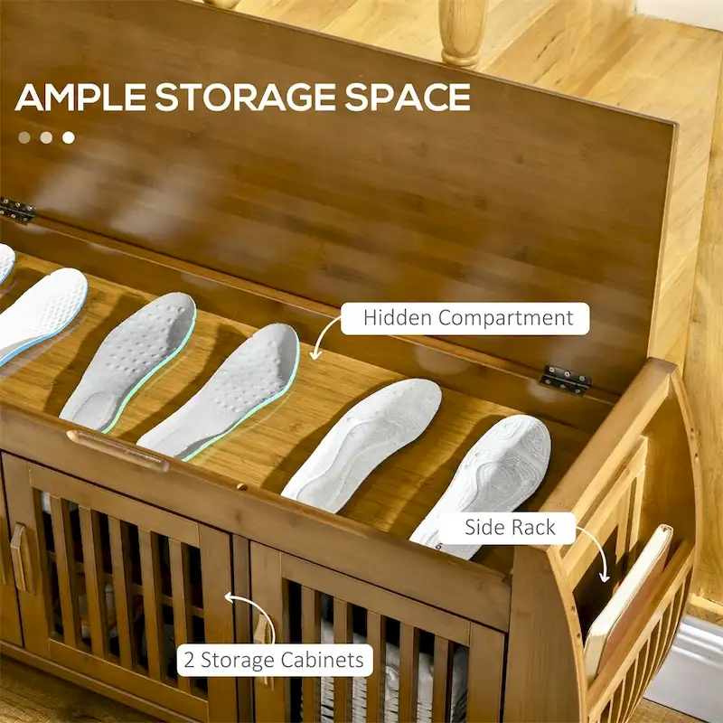 Bamboo Shoe Bench with Seating Cushion and Hidden Compartment