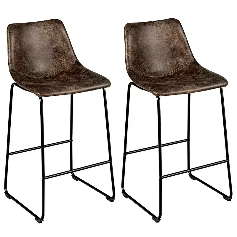 Bar Stool Faux Suede Upholstered Kitchen Dining Chair w/Metal Legs Grey\Brown