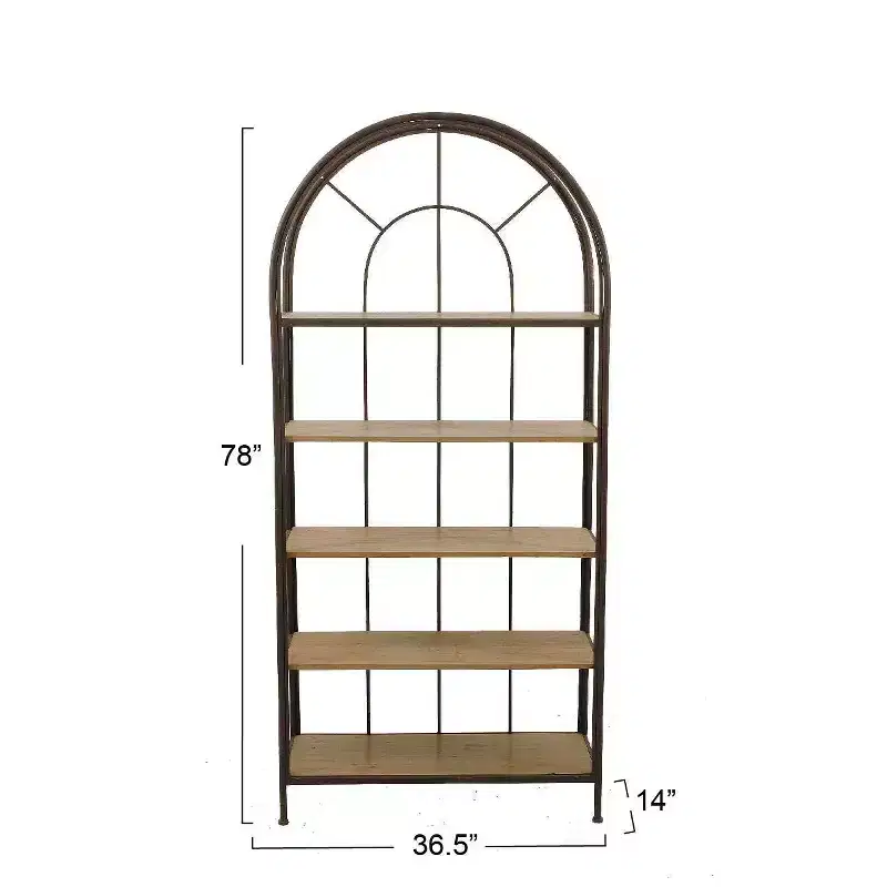 Storied Home 78" Metal Framed Bookshelf: 5-Tier Fir Wood, Space-Saving Design, Iron Frame, 36.5" Long