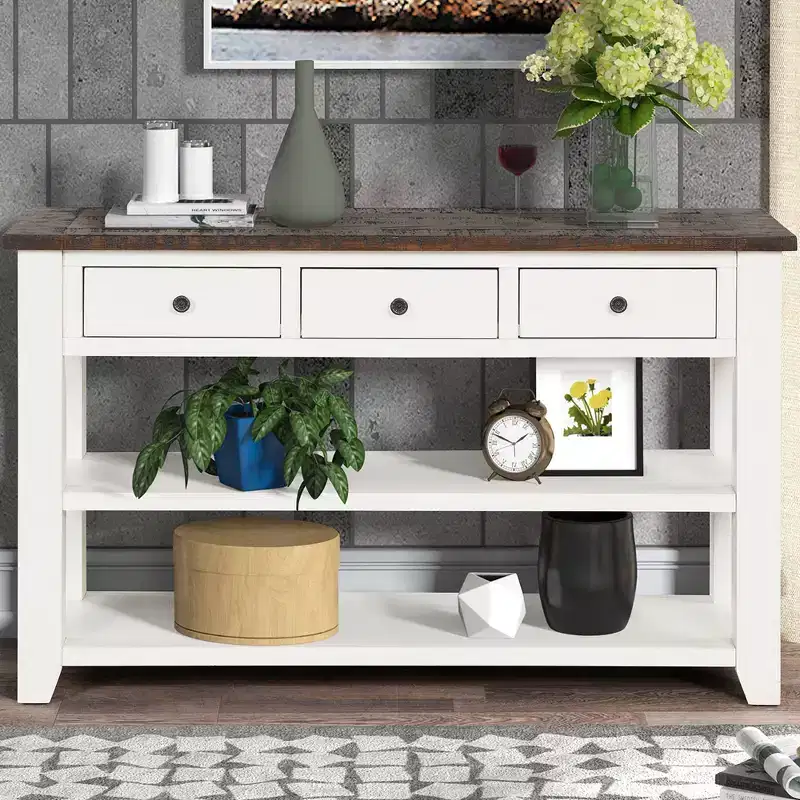 Whisen Classic Vintage Design Console Table with 3 Storage Drawers and 2 Shelves