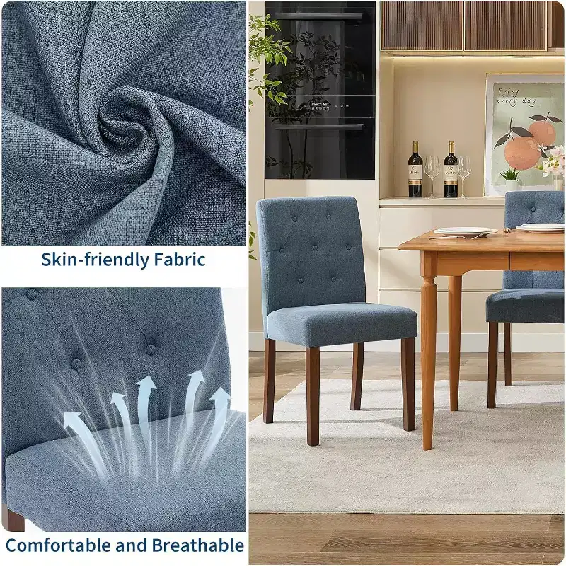 Button Tufted Parsons Dining Chairs Set of 2, Upholstered Fabric Kitchen Chairs with Padded Seats & Wood Legs, Living Room Kitchen Furniture