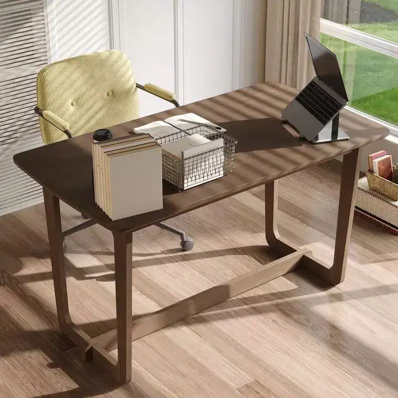 Famapy Mid-Century Solid Rubber Wood Home Office Desk with Rounded Corners,Modern Writing Desk,Minimalist Writing & Computer Workstation Desk