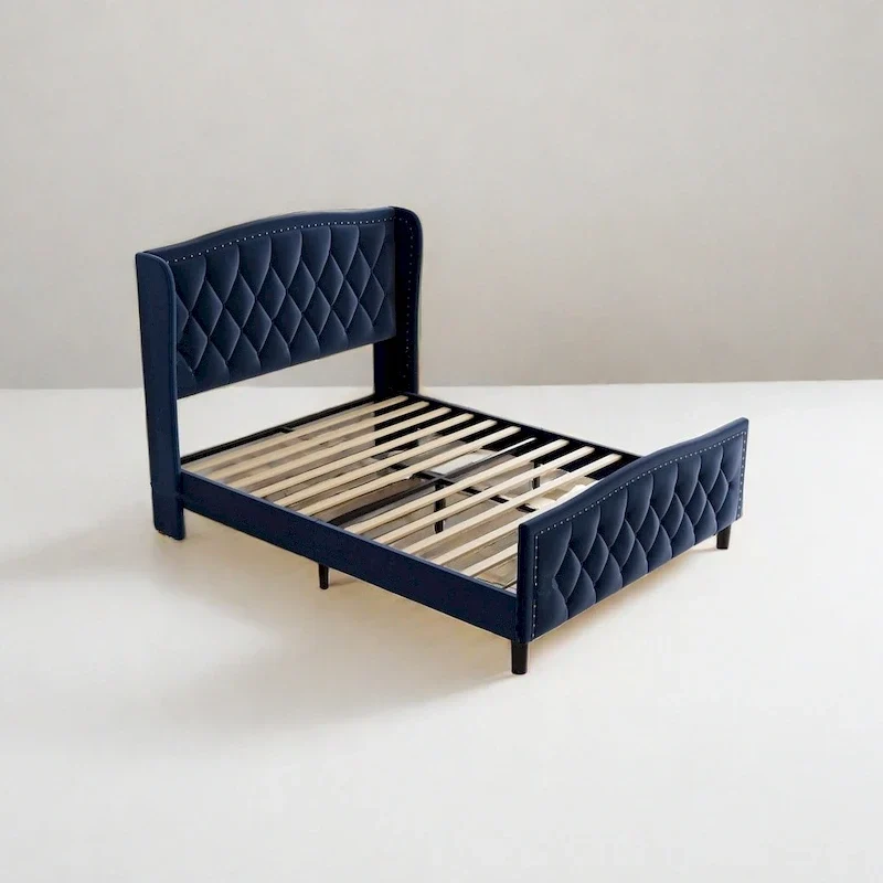Upholstered Platform Bed With Wingback Headboard
