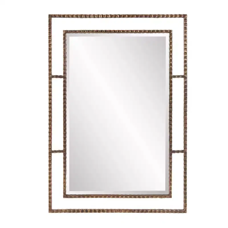 Iron Rectangle Wall Mirror - Antique Gold, Rebar Texture, 33 x 23 in.