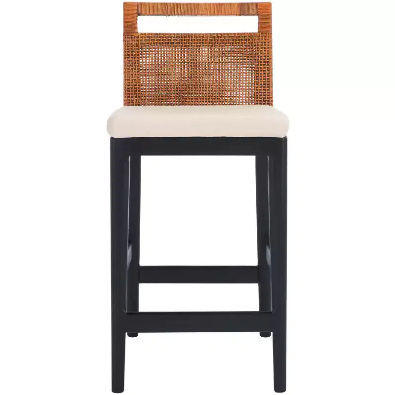 Counter Stool with Rattan Mesh Back, Hardwood Frame, Padded Seat, 275 lb, 23.75