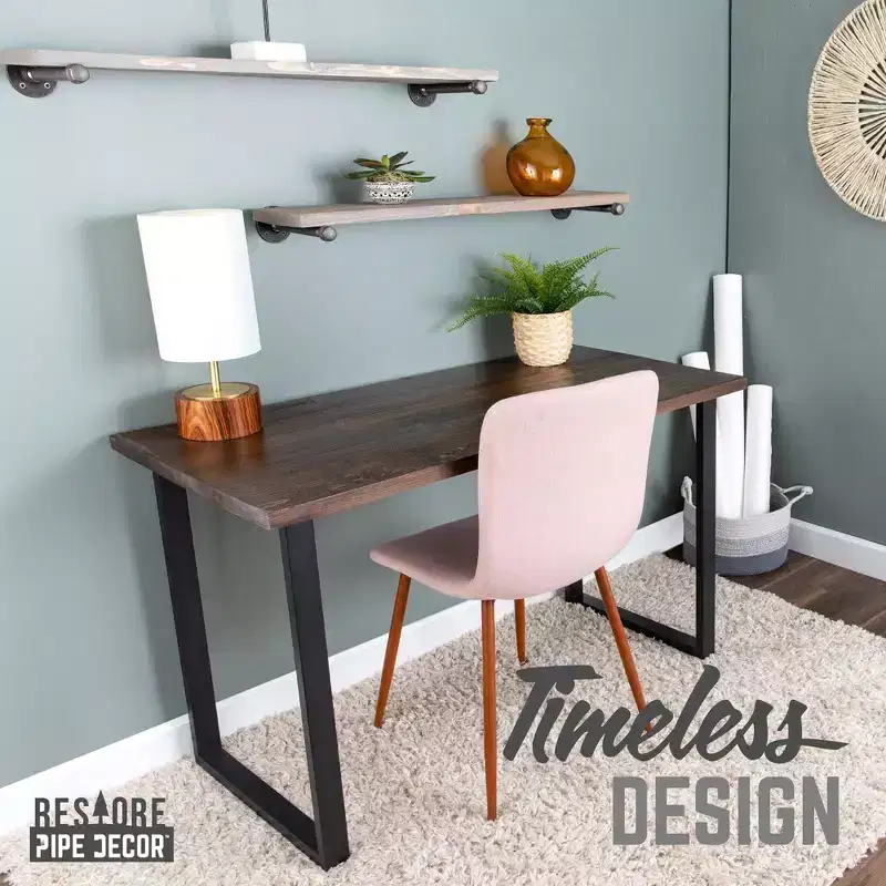 Black Solid Wood Desk with 28-Inch Landscape Pipe Legs