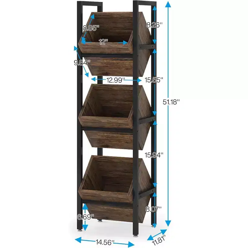 3 Tier Vertical Wood Bin Shelves