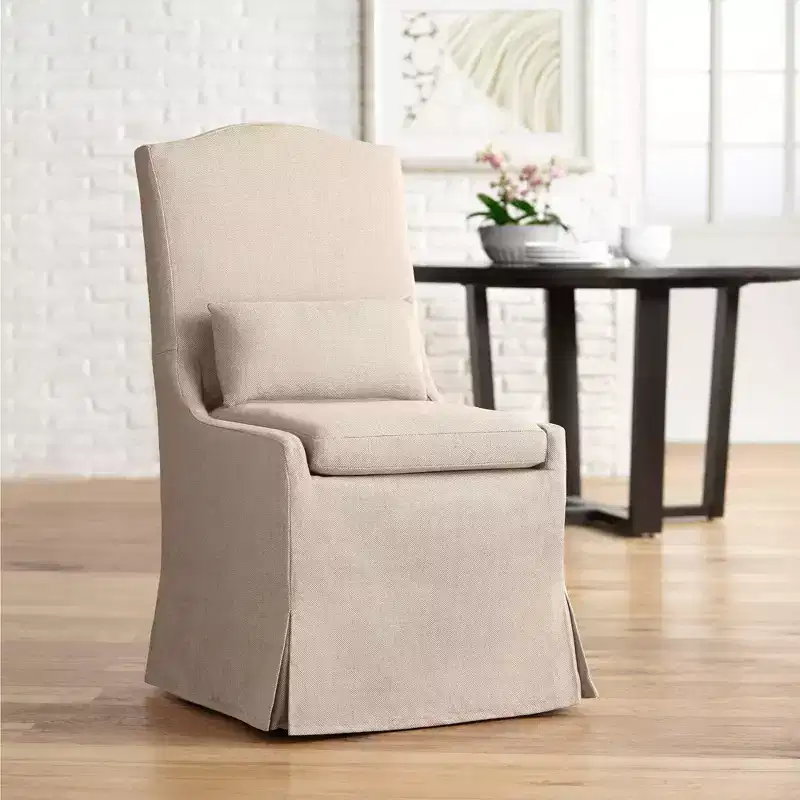 Fabric Slipcover Dining Chair with Caster Wheels
