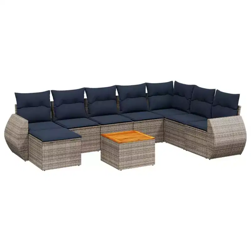 vidaXL 9 Piece Garden Sofa Set with Cushions, Poly Rattan Outdoor Sectional Patio Furniture
