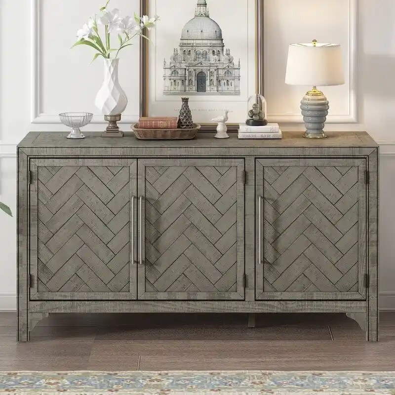 60W Cabinet Sideboard with Adjustable Shelves and Pine veneer - N/A