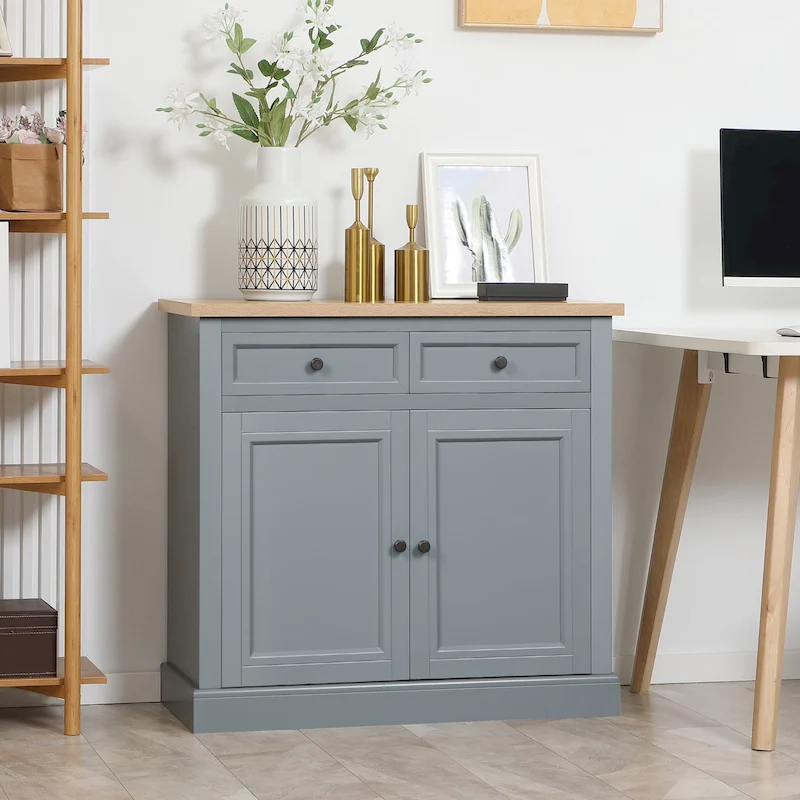 Sideboard Buffet Cabinet with 2 Drawers, Double Door Cupboard & Adjustable Shelves