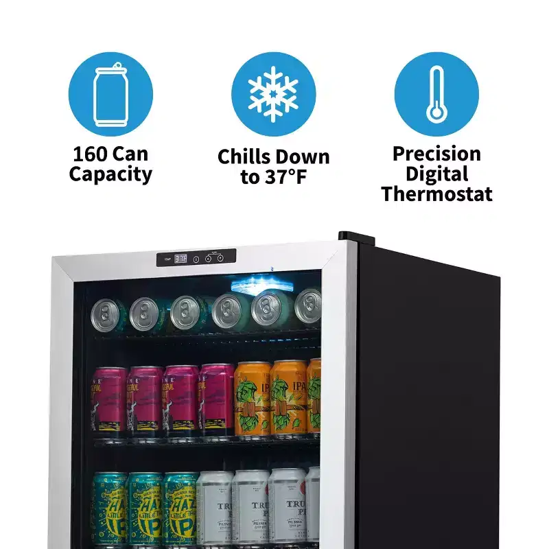 Newair 160-Can Freestanding Stainless Steel Beverage Fridge - 21.3