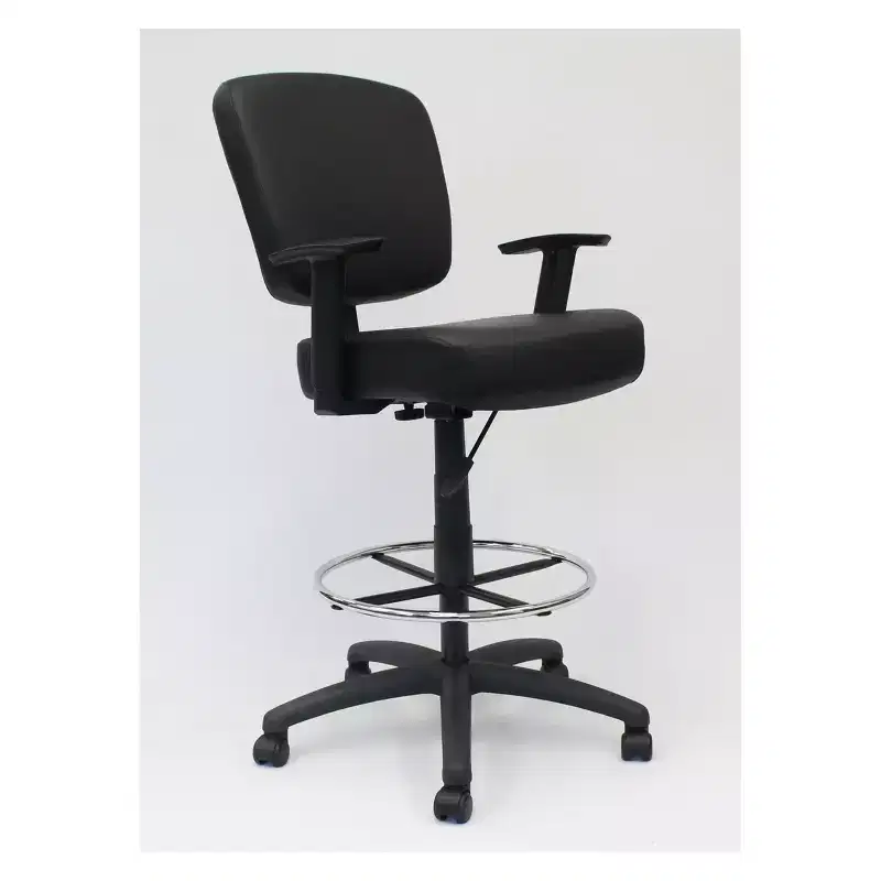 Modern Drafting Stool Black, Office Chair with Adjustable Arms & Footring