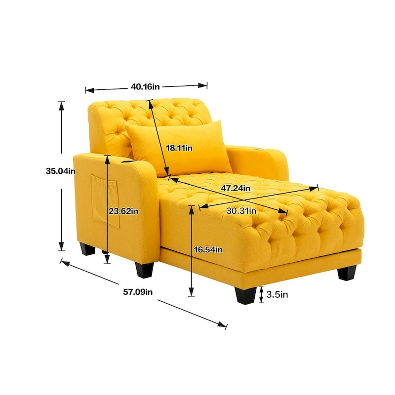 Clihome Tufted Reclining Chaise Lounge