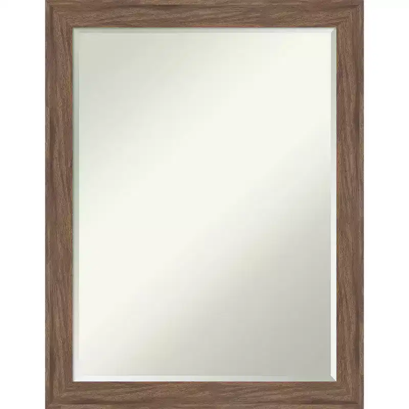Narrow Petite Bevel Bathroom Wall Mirror, Medium Brown, 27.25 x 21.25 in.
