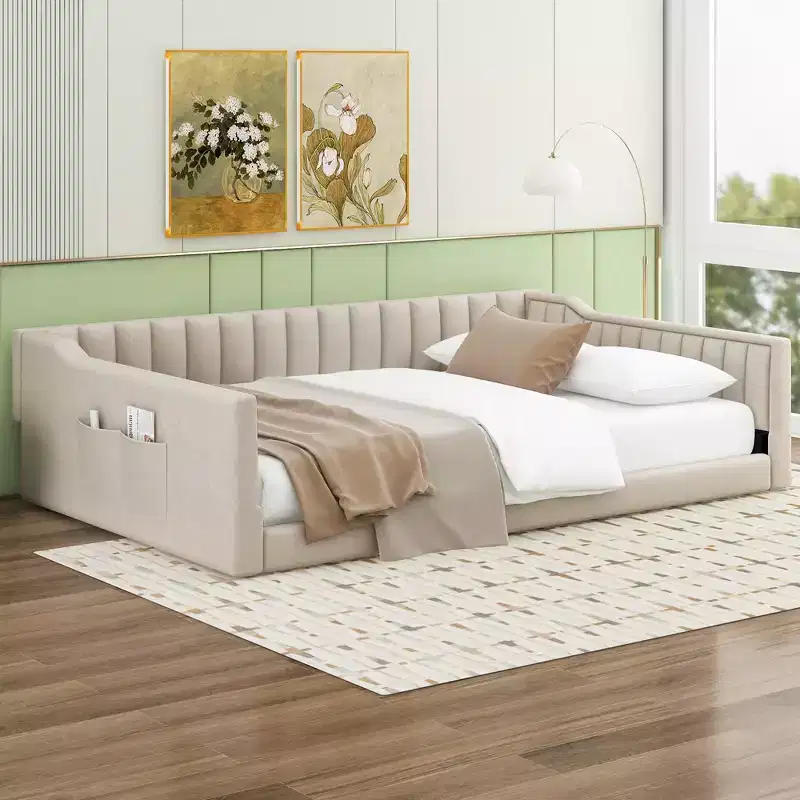 Whisen Upholstery Daybed with Side Storage Pocket, Easy to Assemble