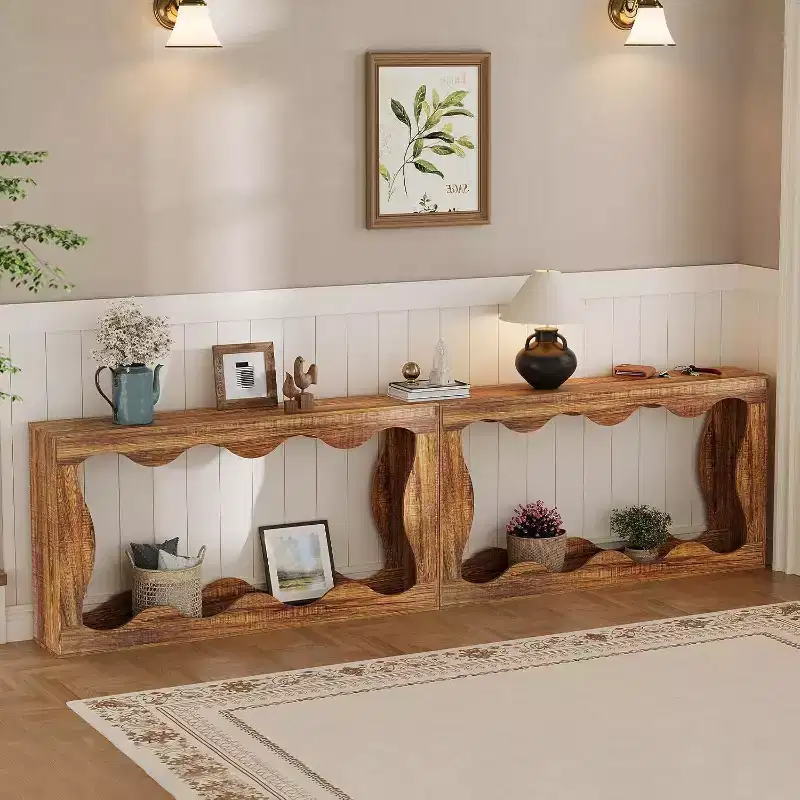 COZONY 63 Inch Long Console Table, Narrow Wood Couch Table Scalloped Edge Modern Farmhouse for Hallway Foyer Living Room Easy Assembly