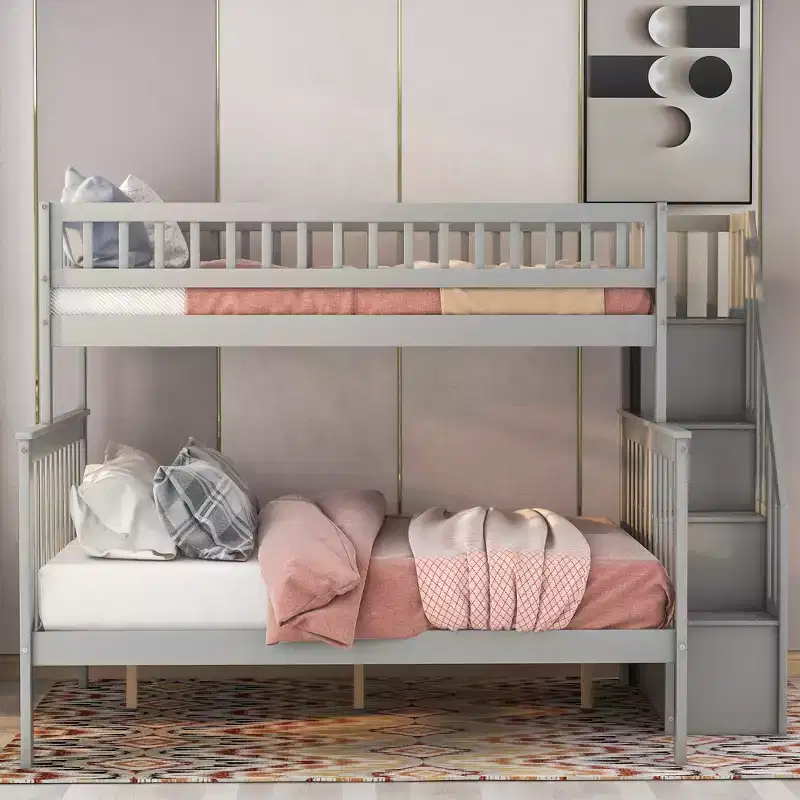 Twin over Full Stairway Bunk Bed with Storage-ModernLuxe