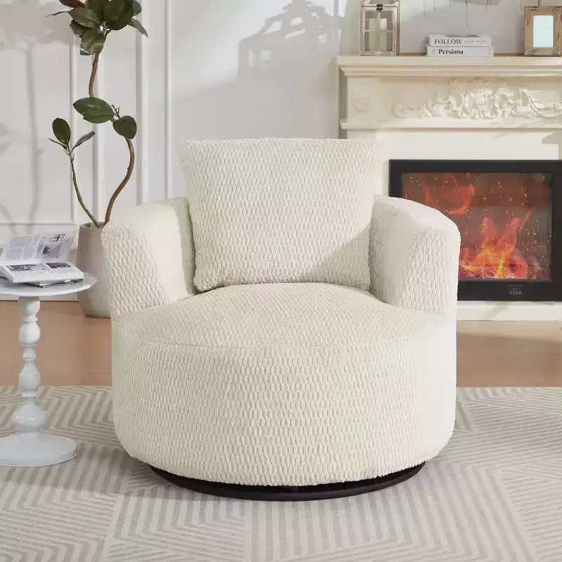 TUYOHW Compressible Swivel Accent Chair,Modern Plush Comfort Sofa Chair with Pocket Spring,Faux Fur Lounge Chair for Living Room,Bedroom,Office