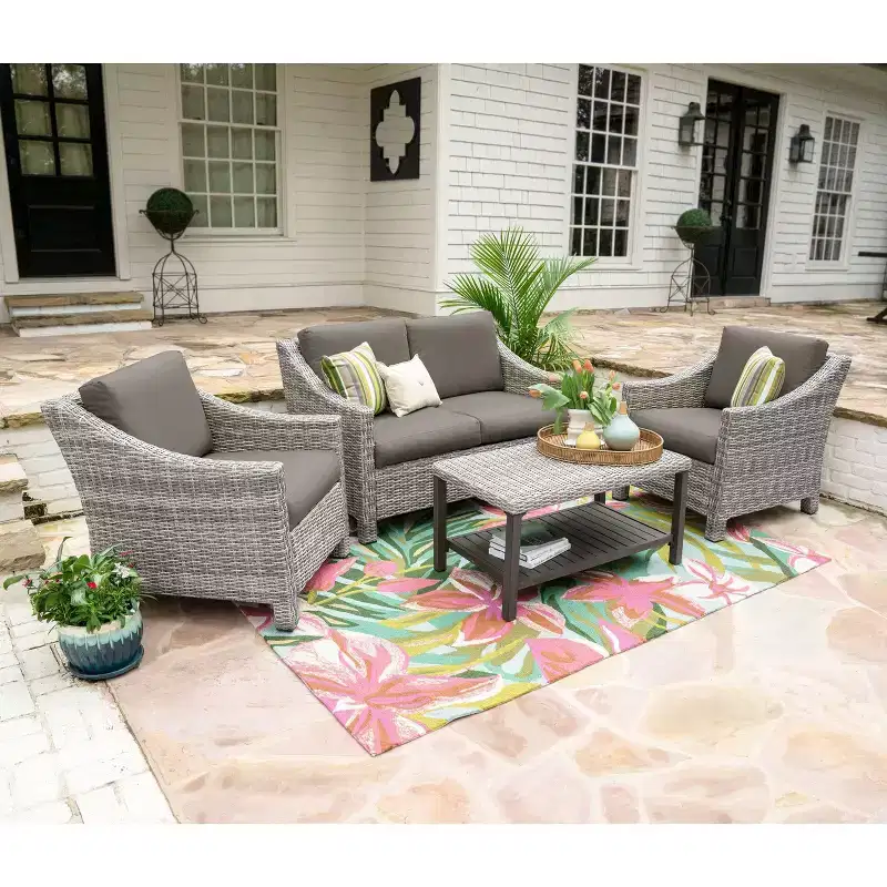 Leisure Made Marietta 4pc Wicker Seating in Gray Fabric